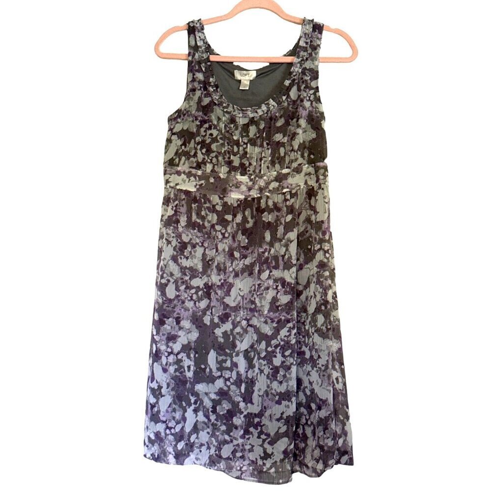 Loft Purple Grey Floral Flowy Dress Womens 6 Office Work Party Wedding Career